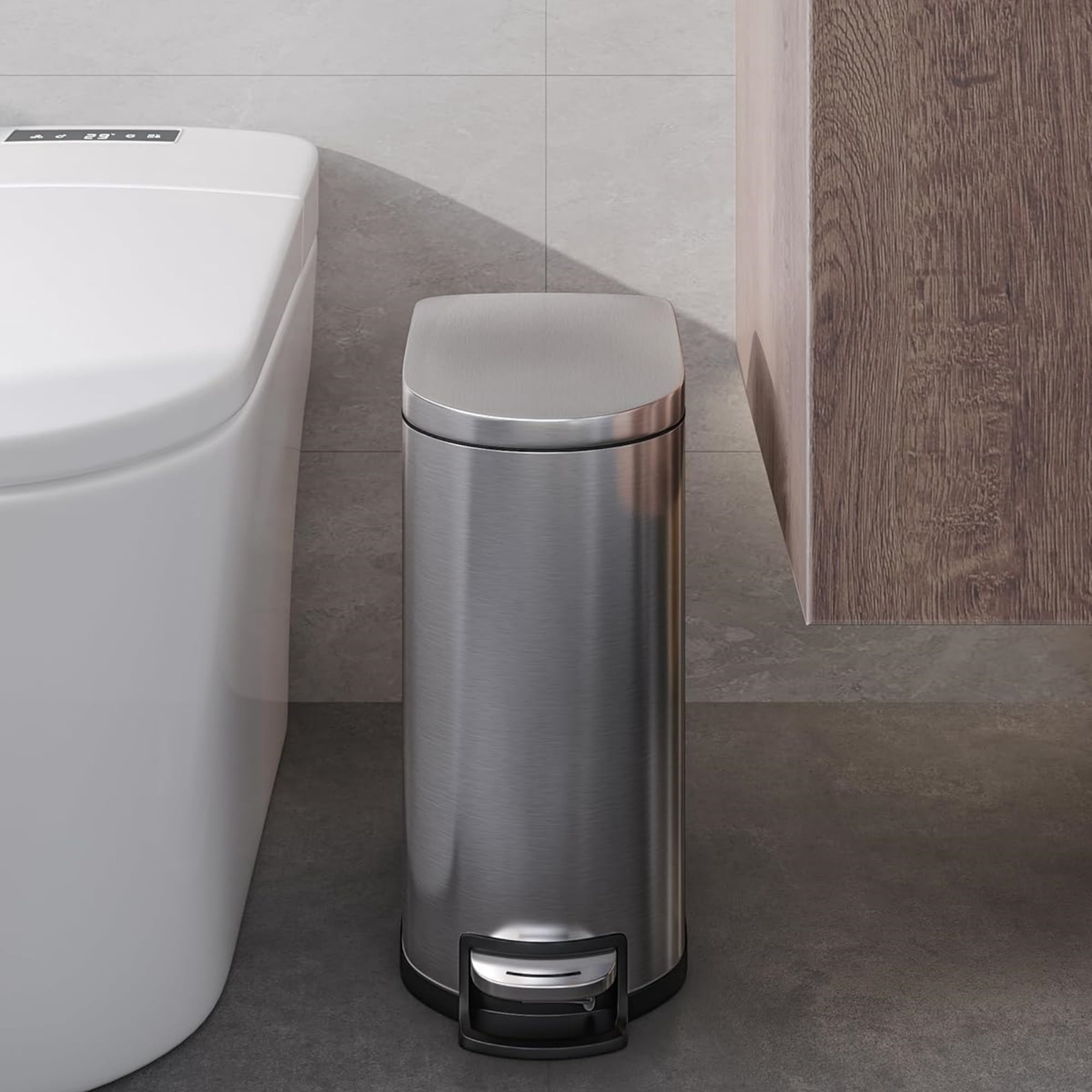 Garvee Step-on Trash Bin Set 2 Pack, 13.2 Gallon & 2.6 Gallon, Silver