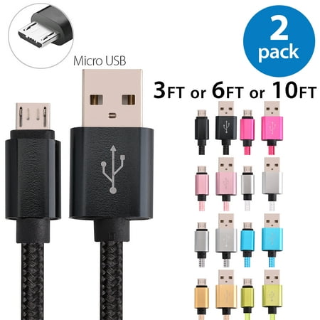 2x 6FT Afflux Micro USB Adaptive Fast Charging Cable Cord For Samsung Galaxy S7 S6 Edge S4 S3 Note 2 4 5 Grand Prime LG G3 G4 Stylo HTC M7 M8 M9 Desire 626 OnePlus 1 2 Nexus 5 6 Nokia Lumia Black