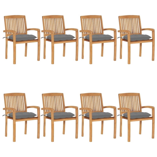 Sillas de jardín Casafoyer apilables, 8 unidades, con cojines de madera de teca