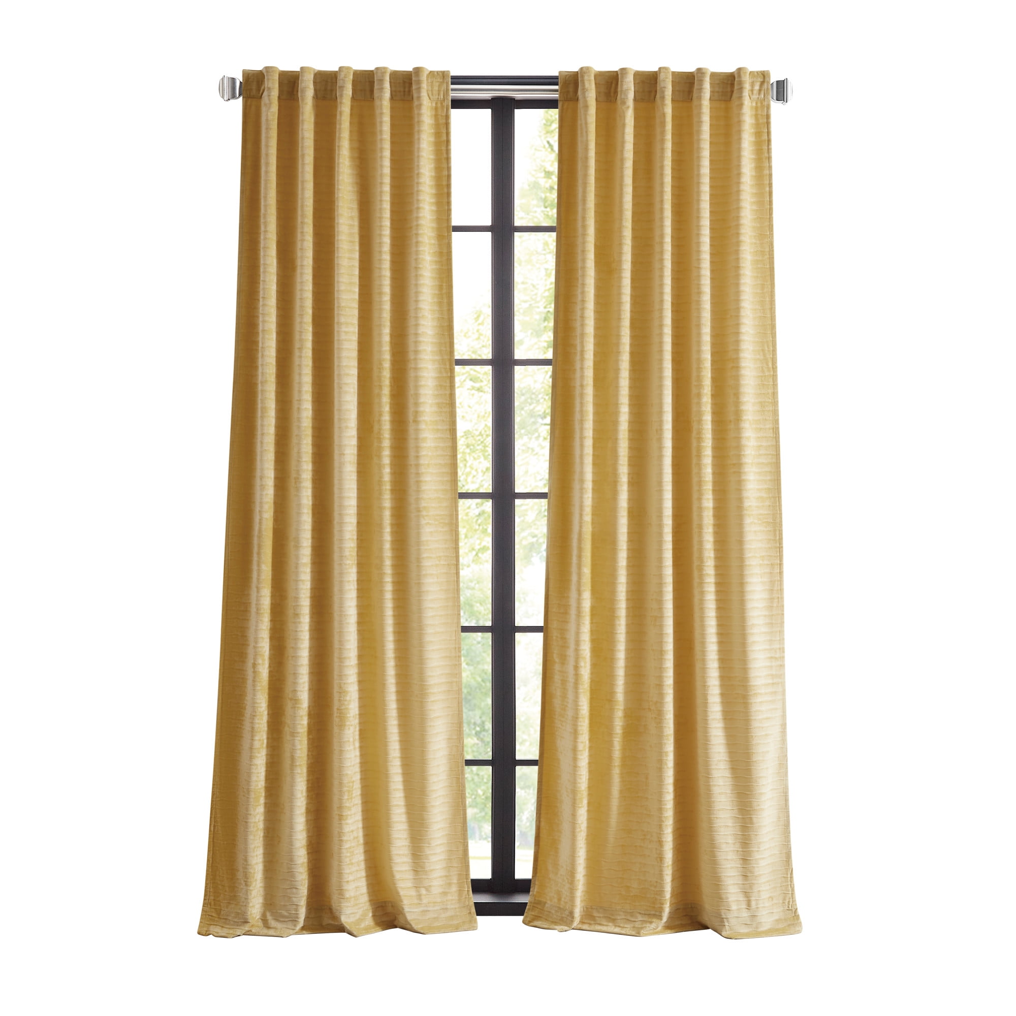 Martha Stewart Wave Embossed Velvet Curtain Panel Pair, Gold, Pole Top/Back Tab, Room Darkening, Indoor, Adult, 2 Piece Set, 37" x 95"