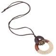 thumbnail image 2 of Vintage Wood Circle Pendant with Hessian Rope Wrapped Lady Sweater Necklace, 2 of 6