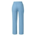 thumbnail image 5 of BODOAO Linen Pants Women Straight Leg Elastic High Waisted Palazzo Pants Casual Drawstring Solid Pant with Pockets 2025 Summer Wide Leg Pants Elastic Waist Pants Beach Trousers Light Blue 3Xl, 5 of 5