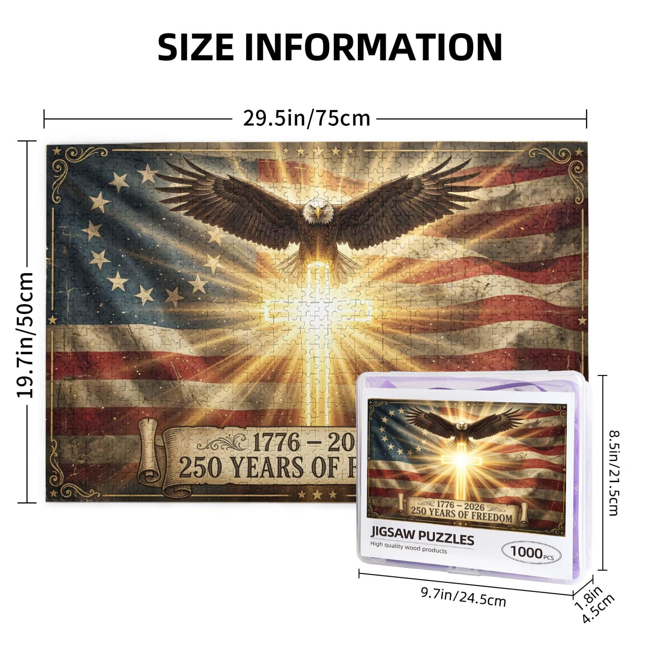 250th Anniversary of the USA Jigsaw Puzzle, 1000 Pieces 250 Years Independence Tribute, Family Game Nights Gift, 29.5" x 19.7"