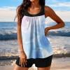 RKSTN Swimsuit for Women Tankini Swimsuits Printed Color Block Crew Neck Swim Tank with High Waisted Solid Color Swim Shorts Matching Two Piece Set Swimwear for Summer Beach Vacations