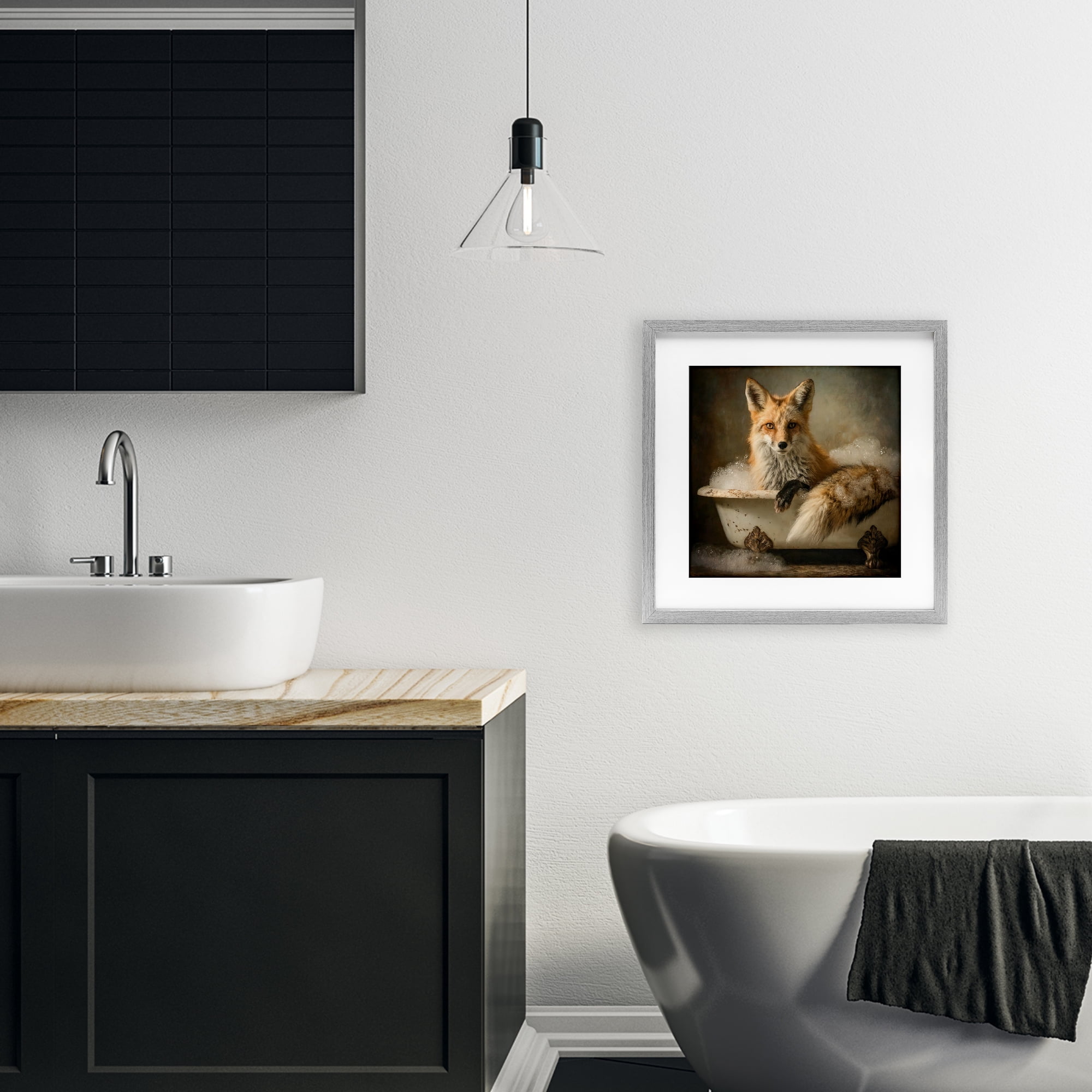 Stupell Industries Red Fox Bubble Bath Gray Framed Print Under Glass, design by Tina LeCour