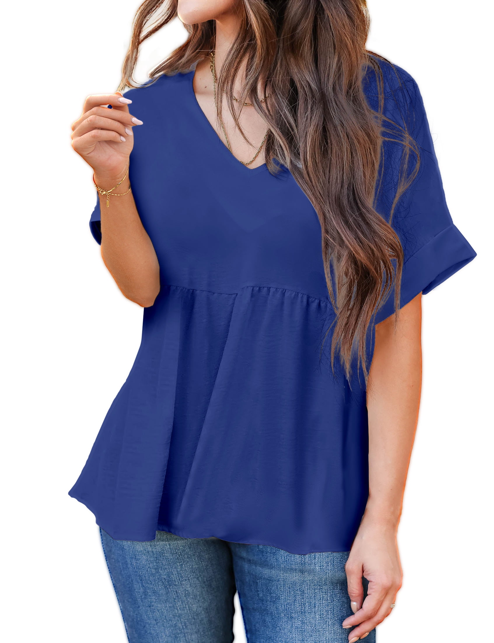Vetinee Women's Casual Loose Fit Summer Shirts V Neck Drop Shoulder Tops  Size 2XL Fit Size 20 Size 22 Black - Walmart.com