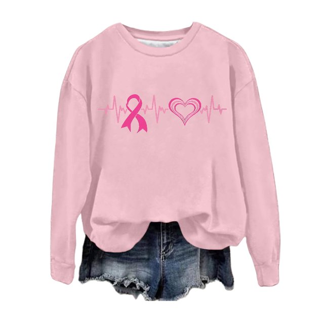 Krdevn Chandail Sans Capuche à Col Rond à Manches Longues avec Imprimé Graphique pour le Mois de Sensibilisation au Cancer, Doux et Confortable, Haut à Enfiler pour le Quotidien, Taille : S
