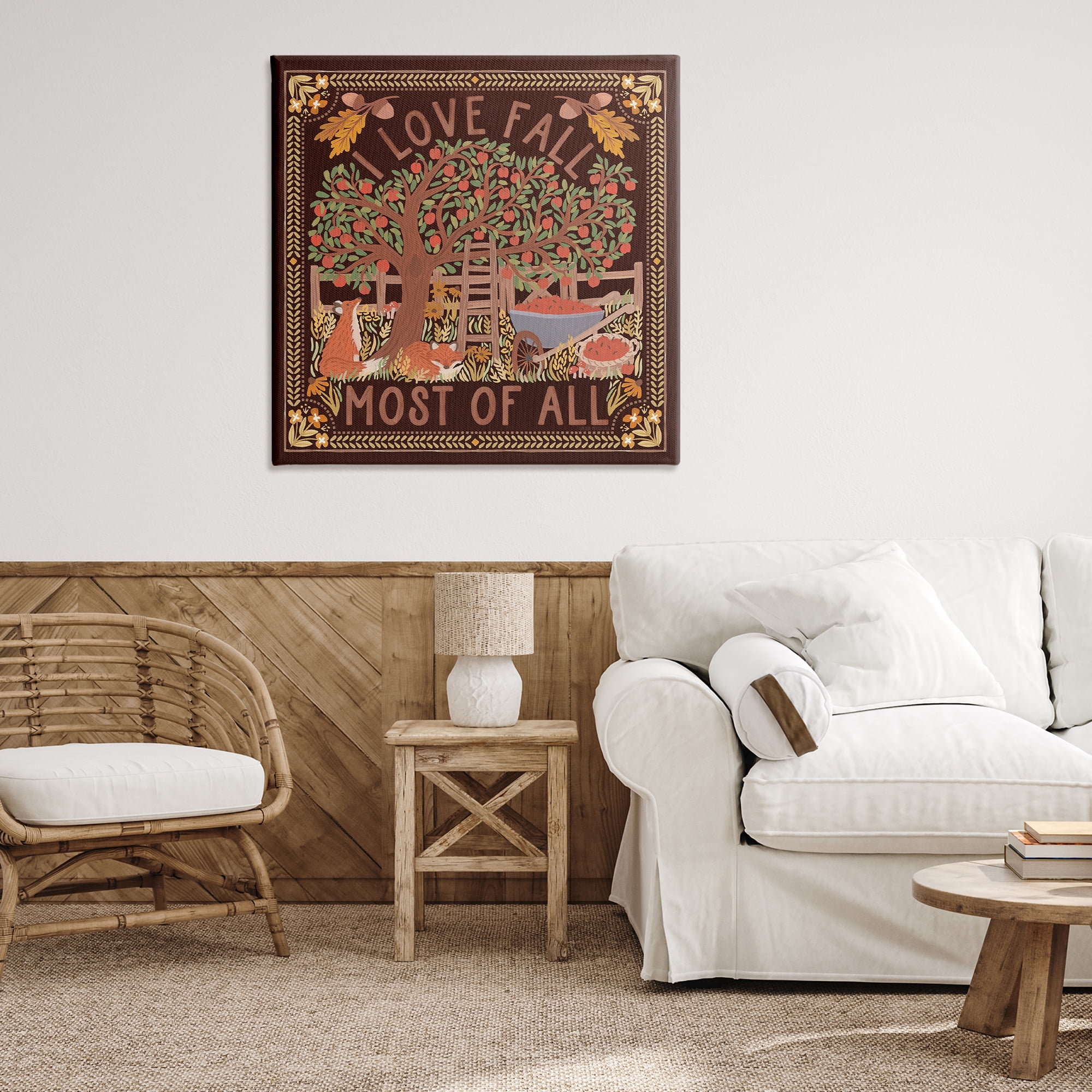Stupell Industries Love Fall on Brown Landscape Painting Gallery Wrapped Canvas Art Print Wall Art, 36 x 36