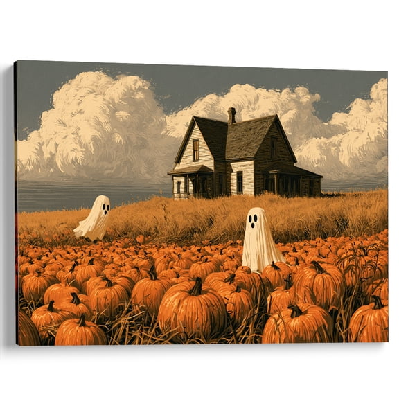 Wallume Store Vintage Ghost Pumpkin Patch Halloween Canvas Wall Art Living Room Decor 12x8 Inch