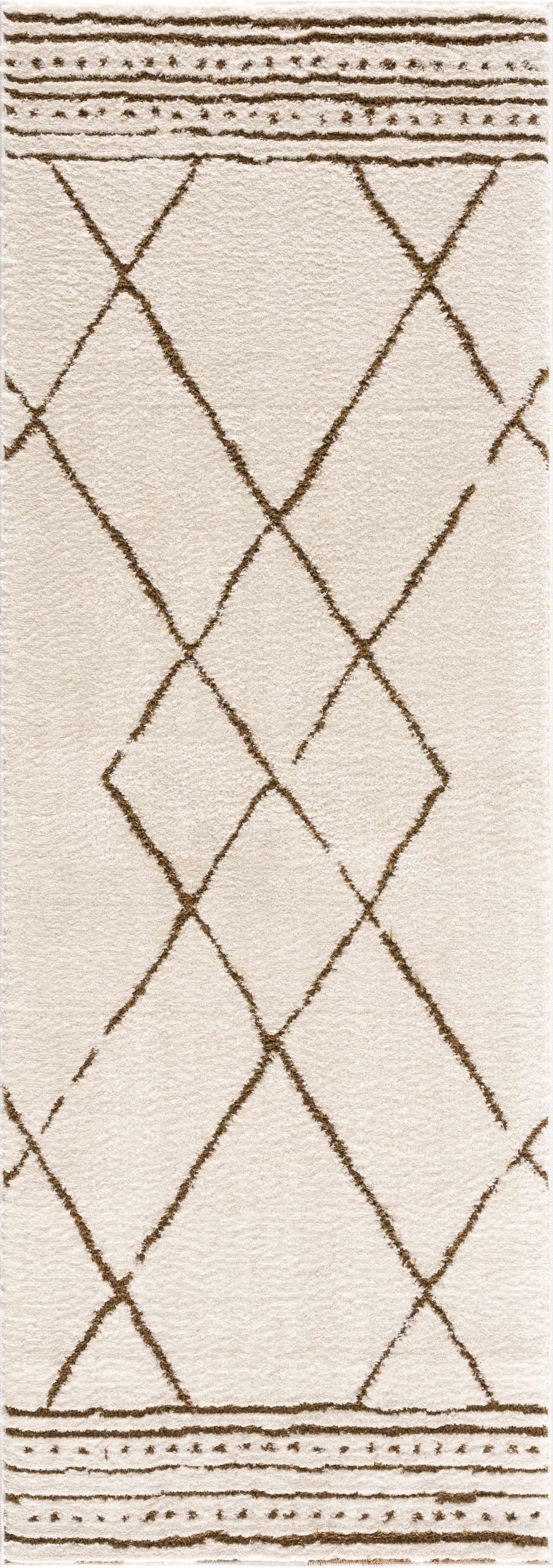 Hauteloom Mahsa Living Room, Bedroom Area Rug - Bohemian Farmhouse Moroccan Trellis - Cream, Brown - 8'10" x 12'