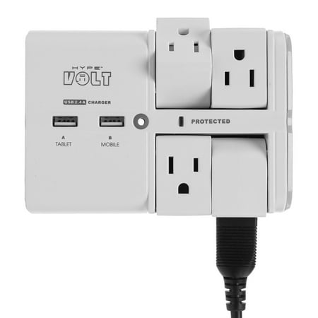 90 Degree Wall Tap Swivel Surge Protector with 2 Usb Charging Ports, Swiveling surge suppressor wall outlet w/USB; Best small compact power strip turn plug wall.., By Hype