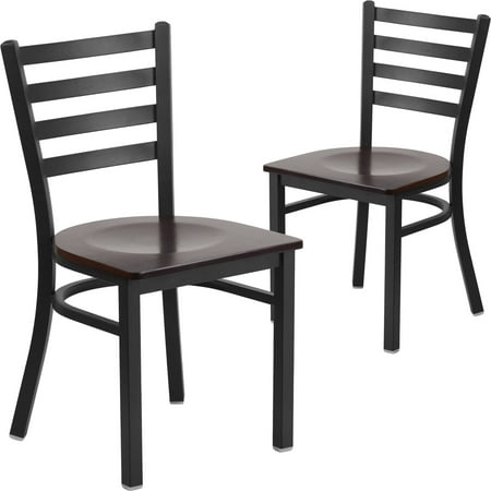 Back Chair Store Flash Furniture 2pk HERCULES Series Black Ladder Back Metal Restaurant Chair, Wood Seat, Multiple Colors ()