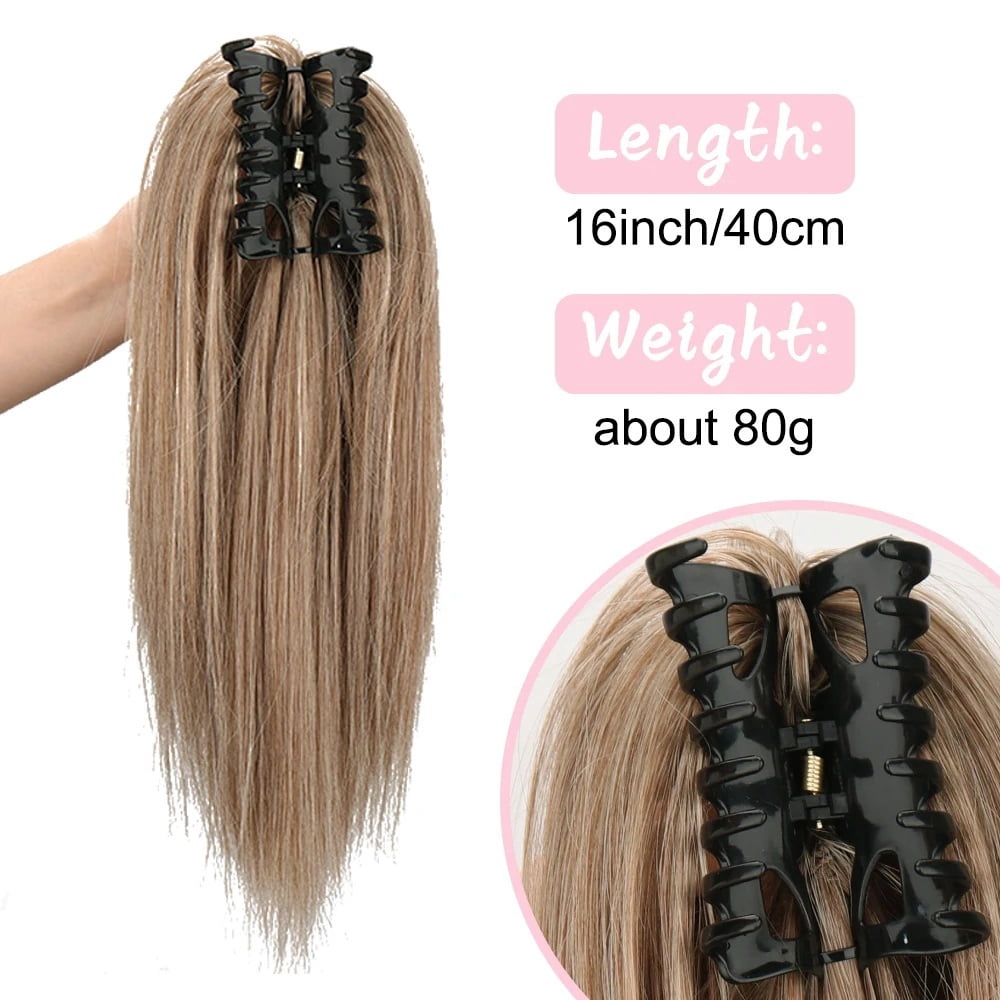 16" Claw Clip Ponytail Extensions Straight Hair Multi-Layered Fake Pony Tails Synthetic Hairpieces for Women