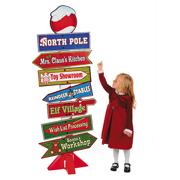 Fun Express North Pole Directional Sign Cardboard Stand-up, 5-ft. Tall