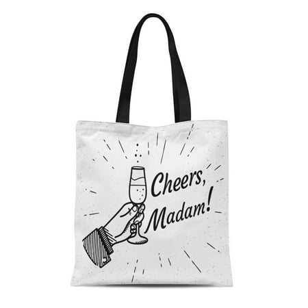 ASHLEIGH Canvas Tote Bag Cheers Madam Male Human Hand Holds Glass Champagne Durable Reusable Shopping Shoulder Grocery (Best Grocery Store Champagne)