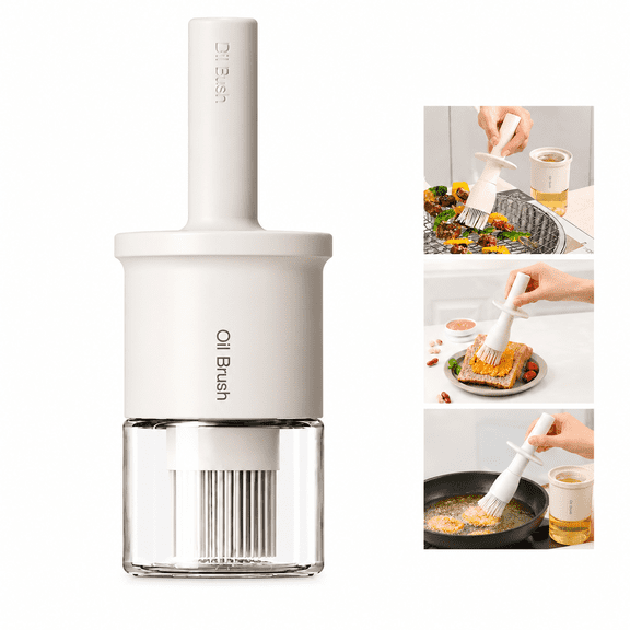 LU TANSHENG 300ml /10oz Glass Oil Dispenser with Silicone Heat Resistant Basting Brush, for Vinegar, Sauce, Grill, Frying, Bbq, Creamy White