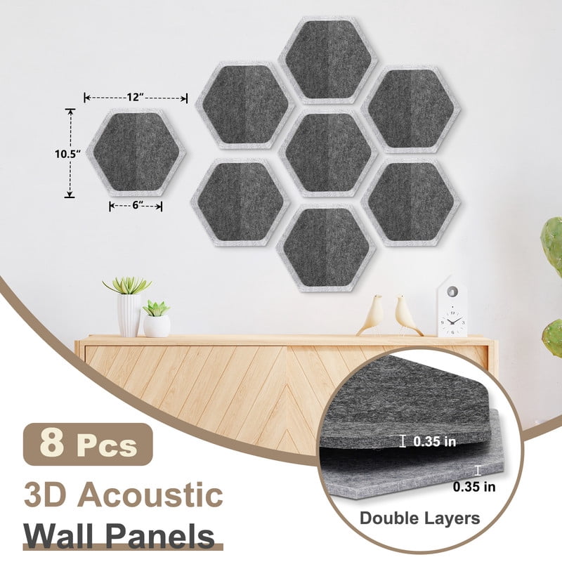 DOLLAR BOSS 8 Pcs Hexagon Felt Cork Board Tiles, Bulletin Board Strips Self Adhesive DIY Bulletin Board Pin Board for Home Wall Decor Stickers Memos Photos Display Notes, Photos, Schedules, Dark Gray