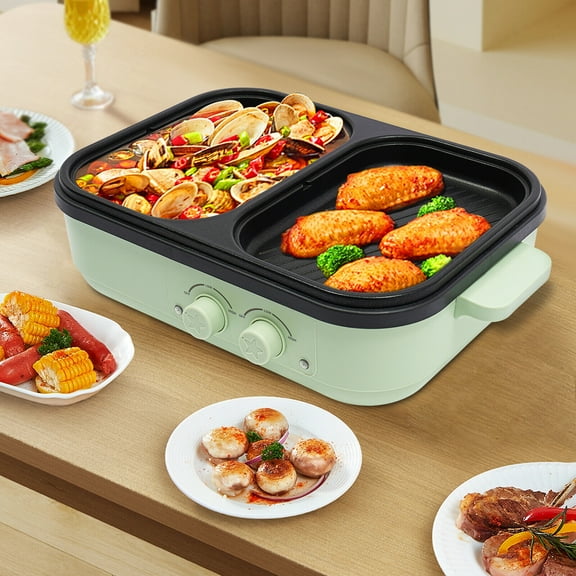 Denest Electric Hot Pot With Grill Area, Multi-purpose Hot Pot, 2-In-1 Electric Hot Pot