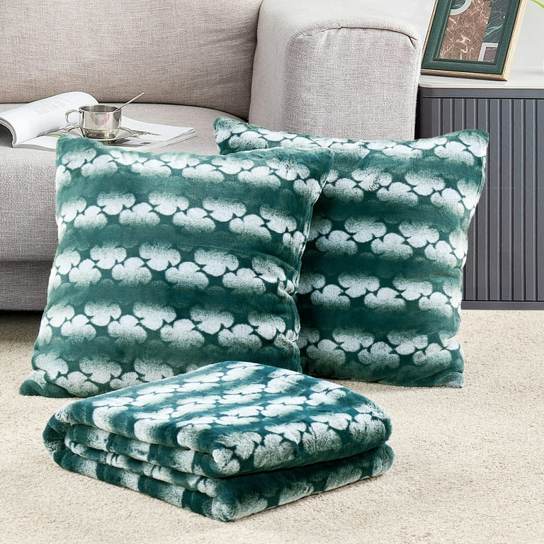 Home Soft Things Ballys Faux Fur Throw Throw Pillow Cover Combo Deep Teal 60 x 80 20 x 20 Walmart