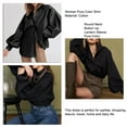 thumbnail image 3 of Women Lantern Sleeve Button Up Shirt Round Neck Long Sleeve Top Pure Color Loose Shirt for Commuting Black L, 3 of 7