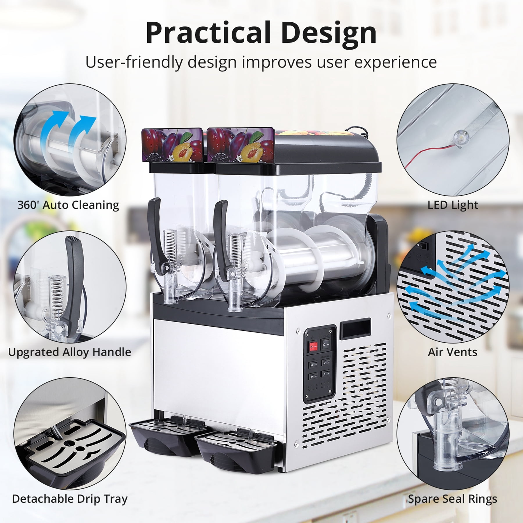 Aoile 2-Tank Commercial Slushy Machine 7.9 Gal, 700W Stainless Steel Frozen Drink Margarita Smoothie Maker