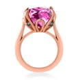 thumbnail image 3 of Gem Stone King 18K Rose Gold Plated Silver Pink Created Sapphire and Blue Diamond Engagement Ring for Women (14.62 Cttw, 14MM Cushion, Size 8), 3 of 4