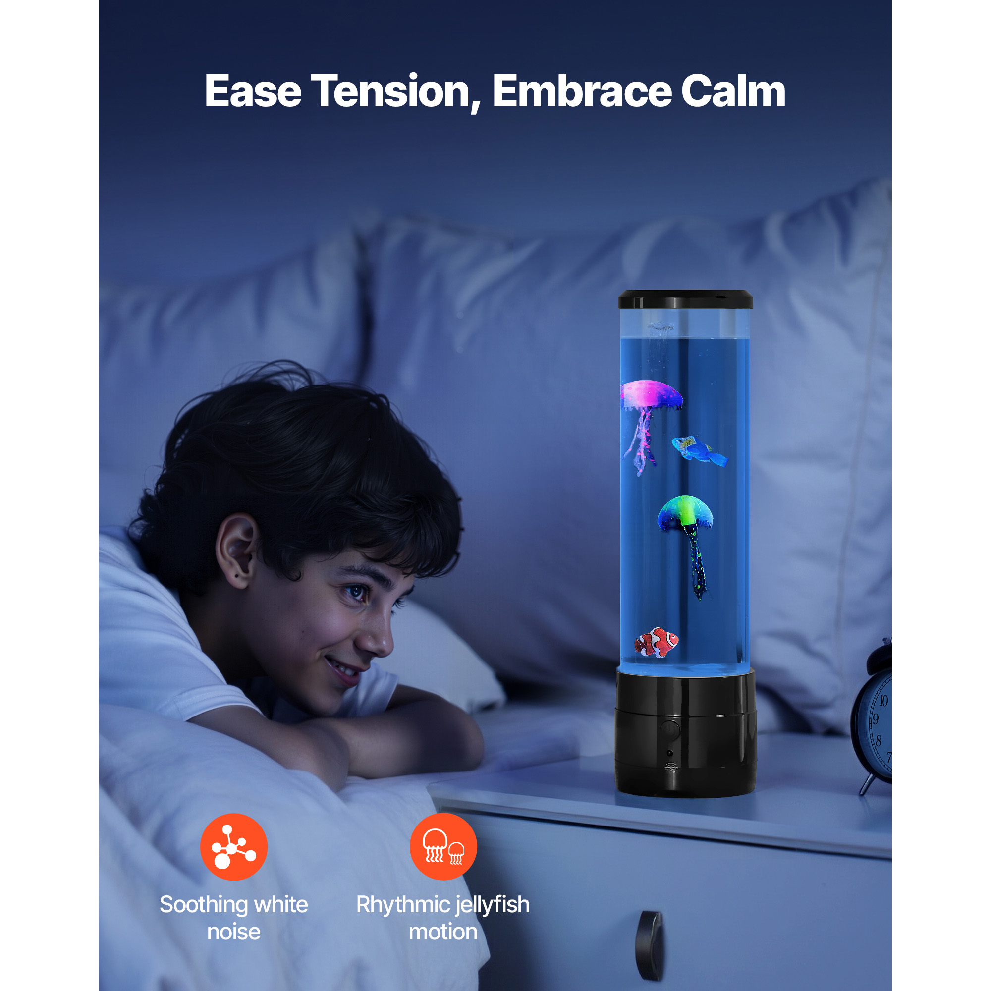 KFFKFF Sensory Bubble Tube Lamp with 16 Color Options, Water Fish Light, Bluetooth Speaker & White Noise, Decorative Night Light for Bedroom and Living Room