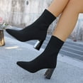 thumbnail image 6 of Bnwani Boots Women New Winter Fashion Toe Square High-Heel Thick Chunky High Casual Solid Boot Black Size 5.5, 6 of 9