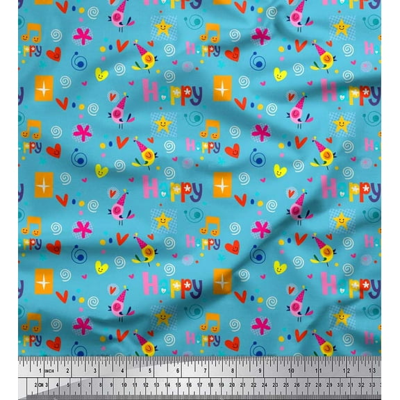 Soimoi Cotton Duck Fabric Birthday Theme Party Printed Fabric 1 Yard 42 Inch Wide