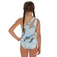 thumbnail image 2 of SEANATIVE Kids Two Piece Swimsuit Set with Swimwear & Mesh Cover-up Skirt, Teen Girls Bathing Suits Cut Out One Shoulder Design, Size 11-12 Years Old, Sea Turtle Jellyfish Coral Blue, 2 of 7