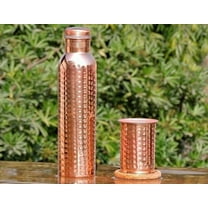 100% Pure Copper Water Bottle with Tumbler & Lid Handmade For Health Benefits (950ml, 300ml)