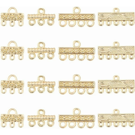 16pcs 4 Styles 14k Gold Plated Bracelet End Connectors 3/4/5 Strands Necklace Layering Clasps Links Slide Lock for Jewellery Making DIY Crafts Golden 0.35~0.47" Hole: 1.2~2mm