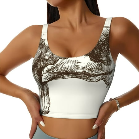 Qokaie Cow 1 Pattern Womens Scoop Neck Sports Bra Breathable Workout Vest Padded U Back Medium Impact Fitness Gym Yoga Bra Workout Crop Top-XX-Large