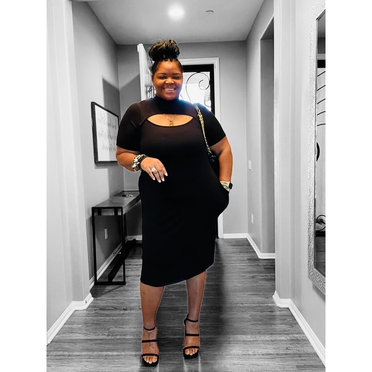Women's Plus Size All Black Front Cut Out Midi Dress