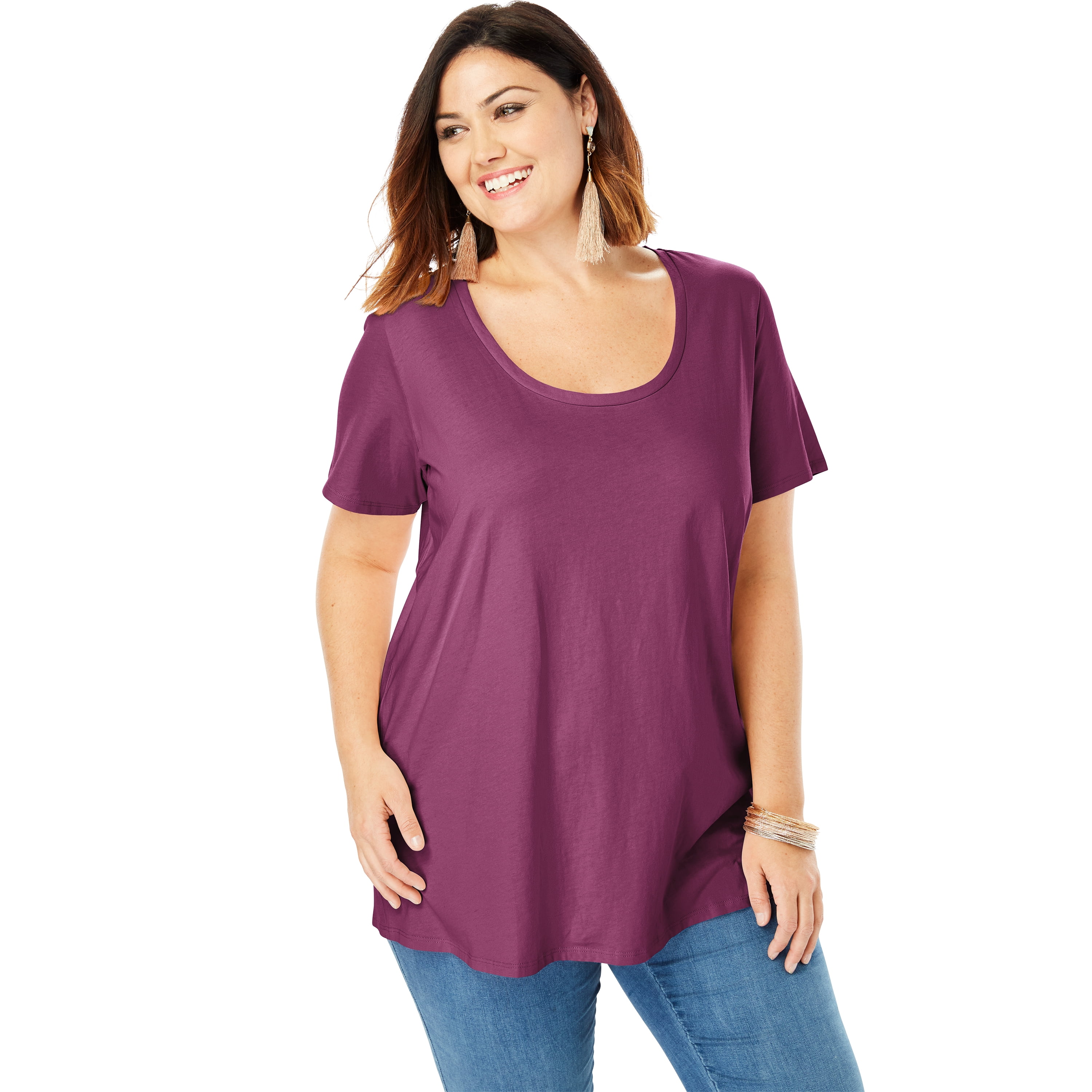 Roaman's - Roaman's Women's Plus Size Scoopneck Ultimate Tee - Walmart