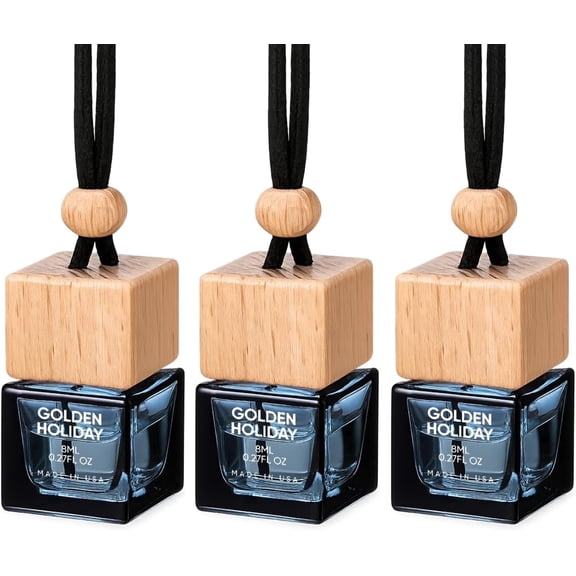 Air Jungles Hanging Car Air Freshener Diffuser 3 Ct, Golden Holiday Scent of Citrus Amber Vanilla, Long Lasting Up to 150 Days, Car Fragrance Odor Eliminator - Premium Essential Oil, Made in USA