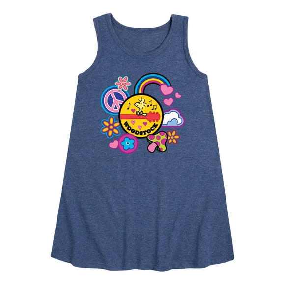 Peanuts - Woodstock Peace And Love Flair - Youth Girls A-line Dress