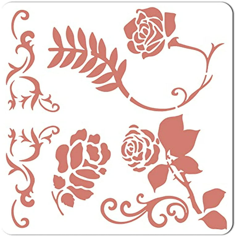 Rose Stencils 4inch Reusable Flower Stencils for Painting on Wood