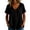 Black, variant on Women's Gathered V Neck T-Shirts, Summer Relaxed Straight Short Sleeve Tops, Contrast Stitch Partial Button Crinkled Cotton Linen Casual Tee Shirts