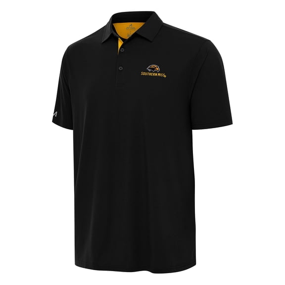 Men's Antigua Black/Gold Southern Miss Golden Eagles Era Polo