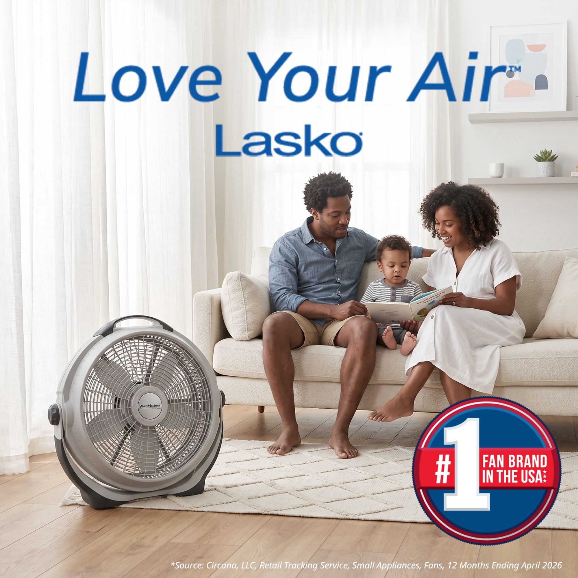 Lasko WindMachine 20" Large Floor Fan with Pivoting Head for Whole Room Cooling, 3-Speed  High Performance Air Circulator Fan, Gray, A20301