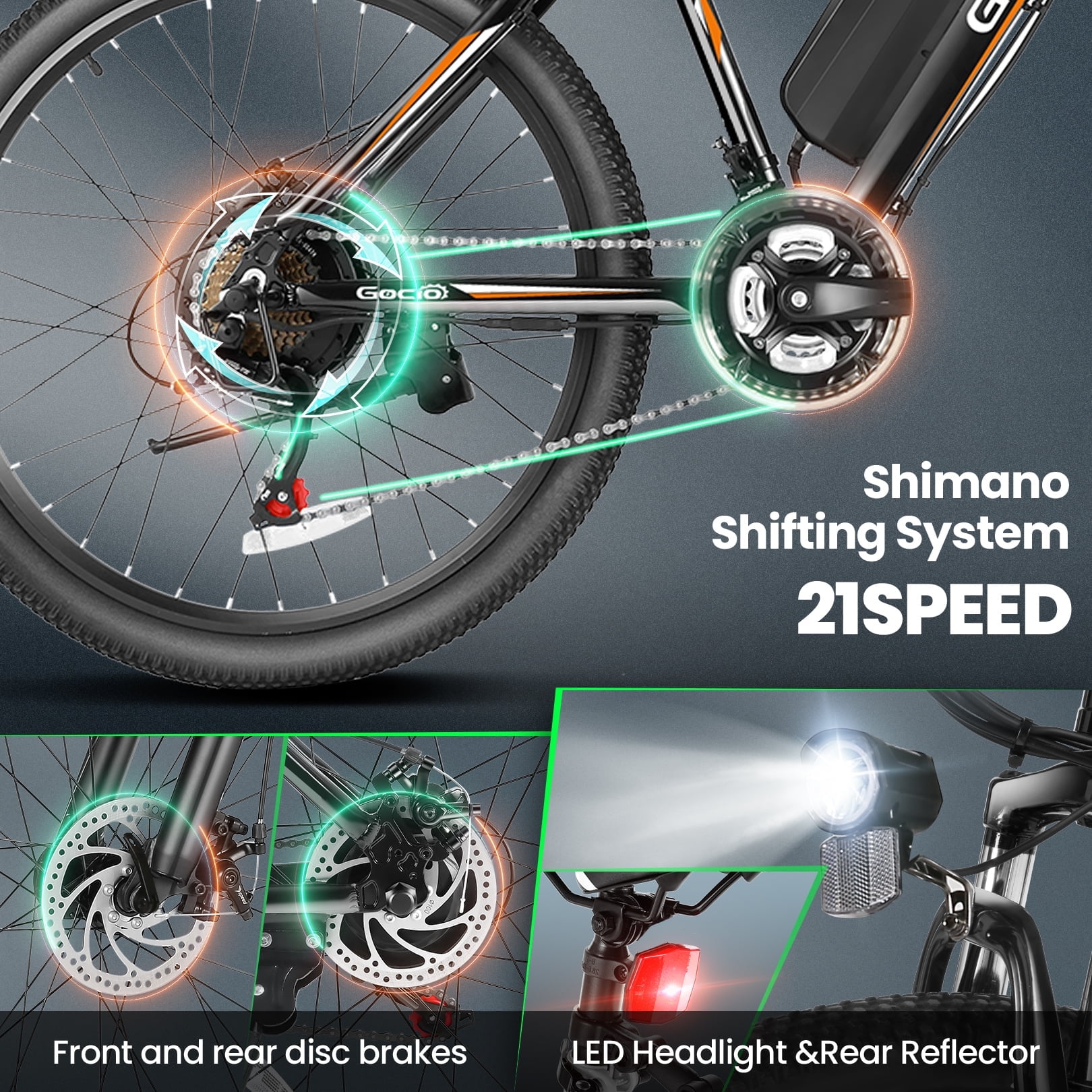 Gocio Peak 750W Electric Bike 26" Electric Bicycle for Adults Max 19.8mph Cruise Control System Ebike, 48V 375Wh Mountain Bike, 21 Speed for Man Woman UL2849 Certified