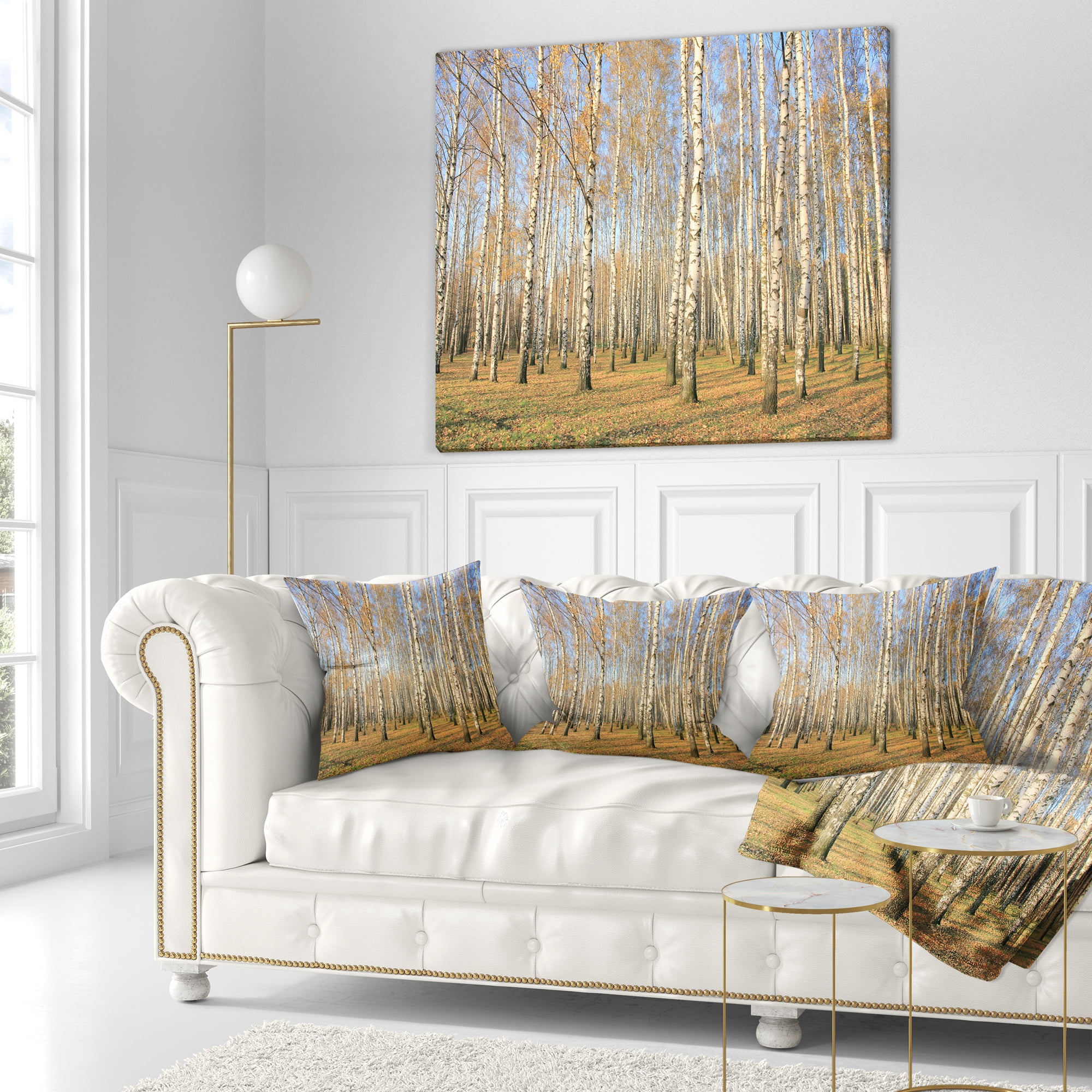 Designart Autumn Birch Grove in Sunlight - Modern Forest Throw Pillow - 16x16