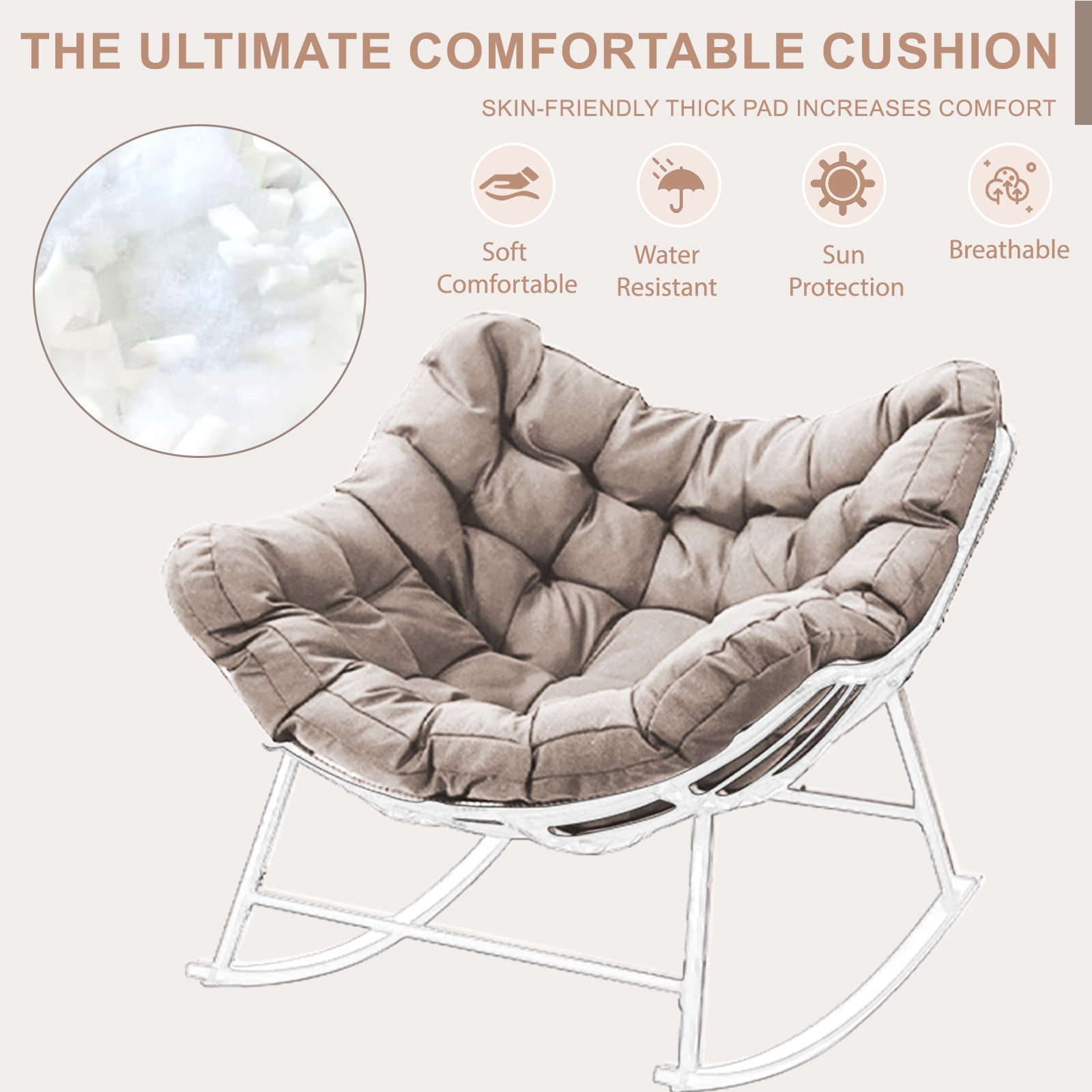 XXLYY Outdoor Rocking Chair Cushions – 6.3" Thick Waterproof Papasan Egg Chair Pad with Ties, Comfortable Round Seat Cushion for Living Room, Patio, Porch, or Balcony