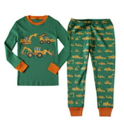 Kalikulu Toddler Boys Pajamas Excavator Children Cotton Clothes Long Sleeve Sleepwear Kids 2 Piece Pjs Pants Sets