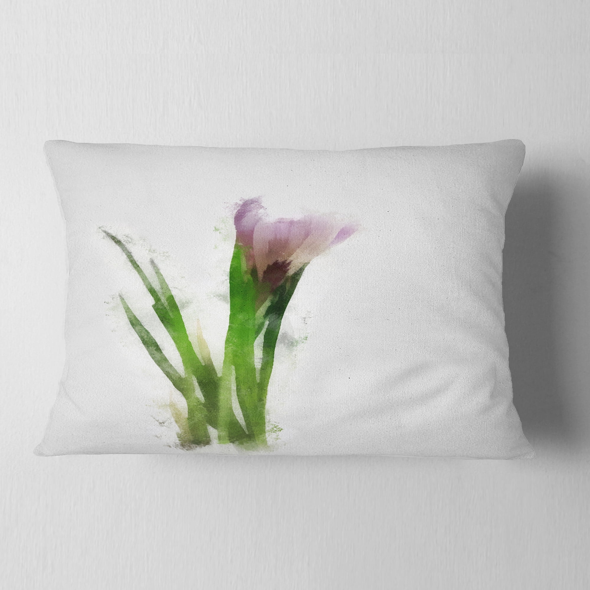 Designart Green Purple Watercolor Flower Sketch - Floral Throw Pillow - 12x20