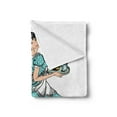 thumbnail image 2 of Pin up Girl Soft Flannel Fleece Throw Blanket, Pony Tail Haired Waitress in Polka Dot Dress Brings Beer Orders, Cozy Plush for Indoor and Outdoor Use, 70" x 90", Seafoam and Pale Peach, by Ambesonne, 2 of 5