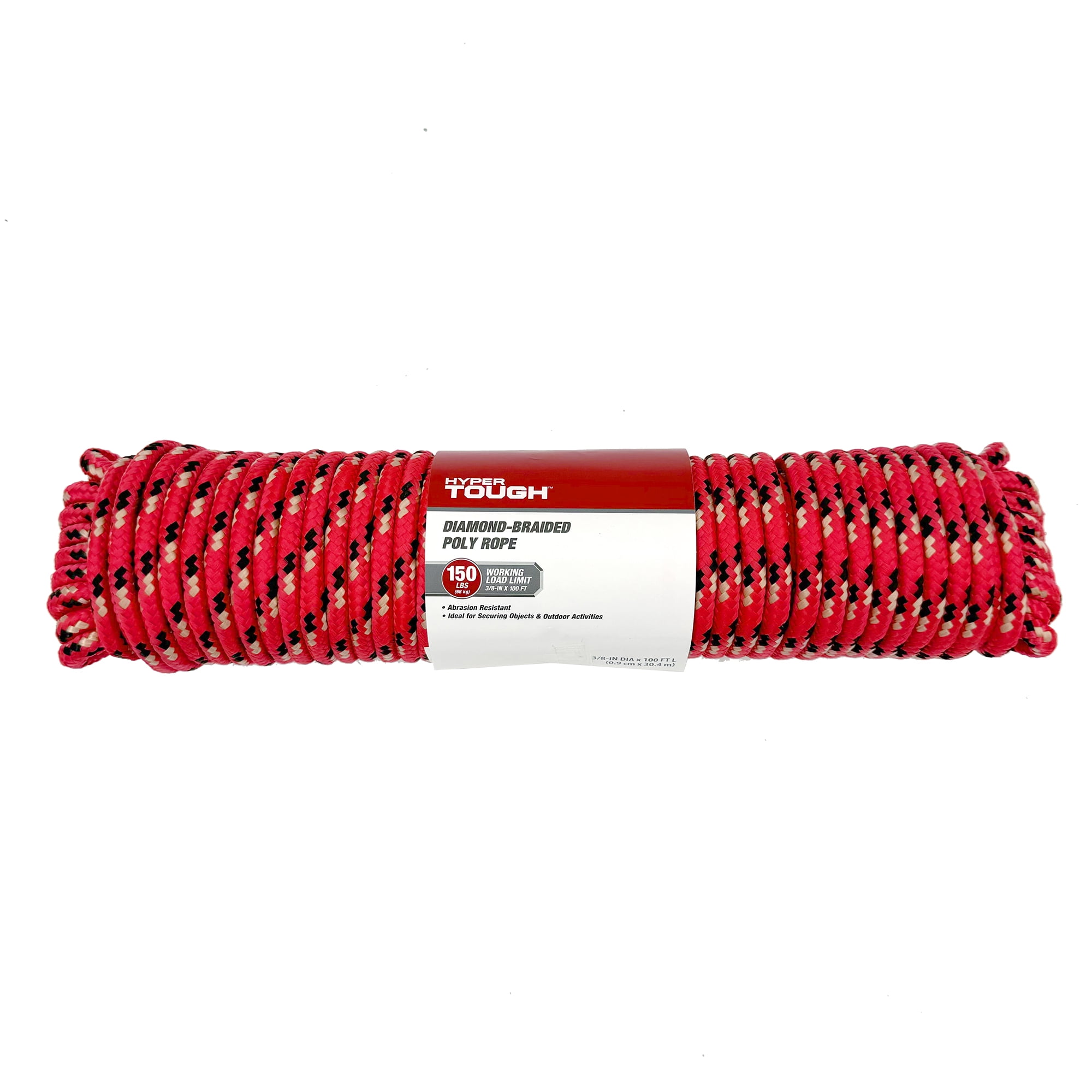 (4 pack) Hyper Tough 3/8 inch x 100 feet Red Diamond Braided Polypropylene Rope