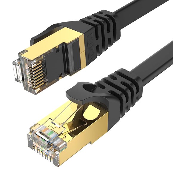 CAT8 Ethernet Cable 10 ft High Speed, Shielded Flat Internet Cable with s, Weatherproof S/FTP UV