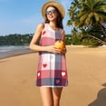 thumbnail image 3 of Lsque Heart Plaid Pattern Summer Dresses for Women – Sleeveless T-Shirt Swing Sundress, Perfect for the Beach and Casual Days, 3 of 7